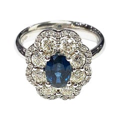18 Carat White Gold Sapphire and Diamond Flower Cluster Ring