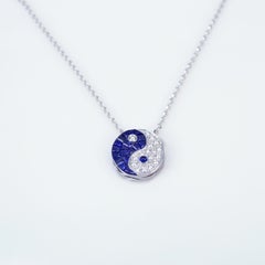 18 Carat White Gold Sapphire and Diamond Small Yin Yang Necklace