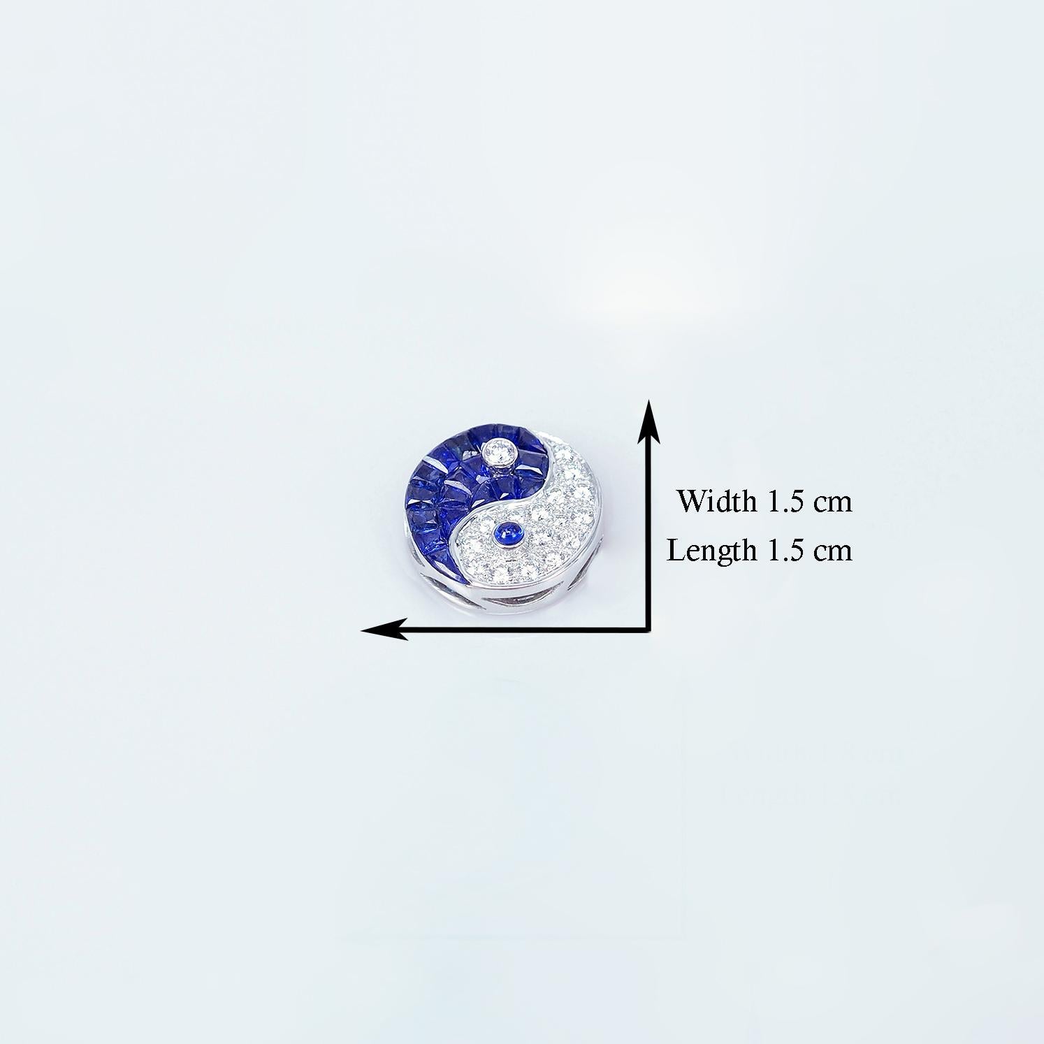 Collana piccola Yin Yang in oro bianco 18 carati con zaffiro e diamante in vendita 2