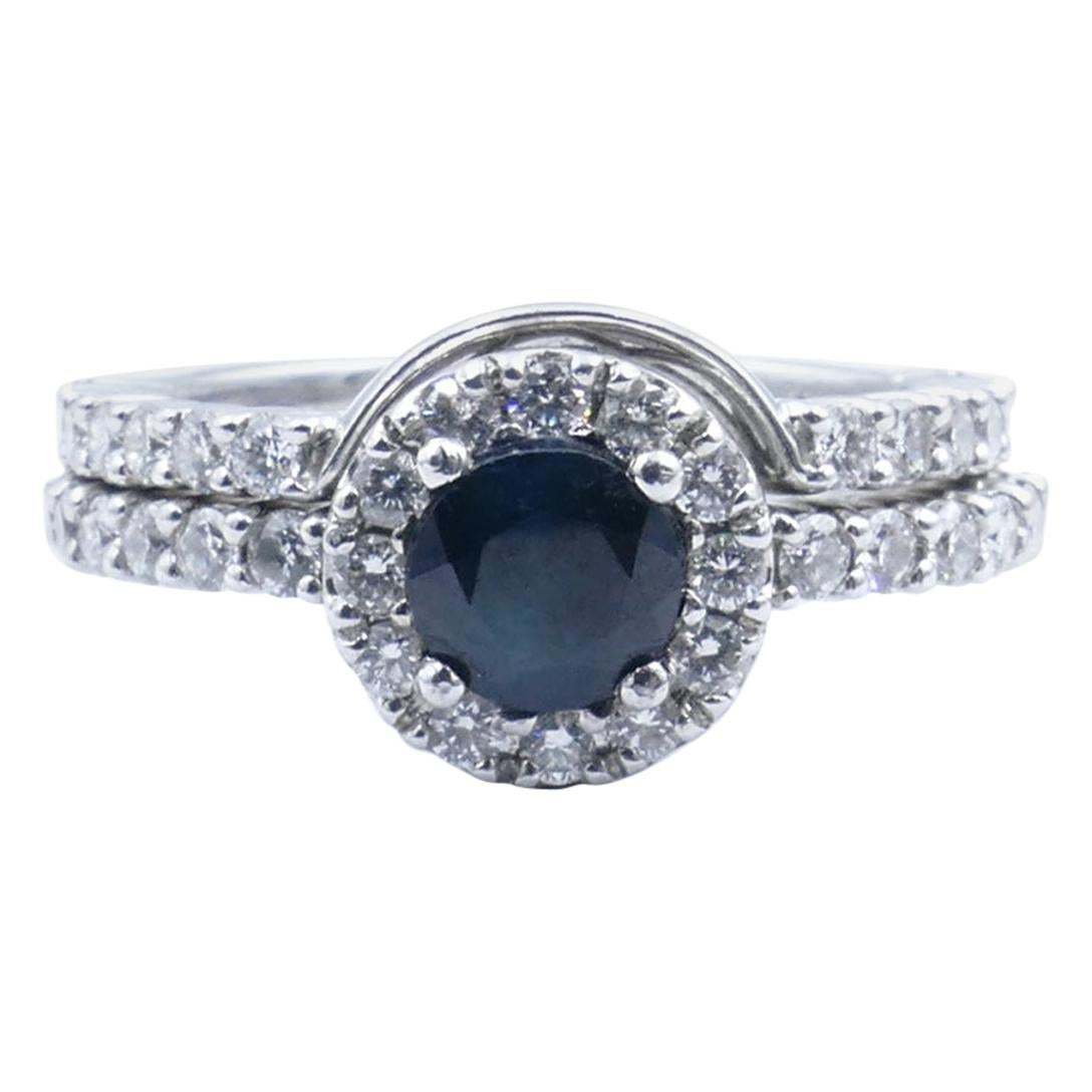 18 Carat White Gold Sapphire and Diamond Wedding Ring Set For Sale
