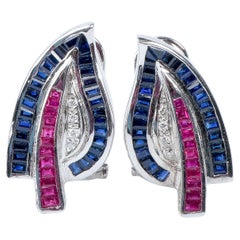 18 carat white gold sapphires, rubies and diamonds earrings
