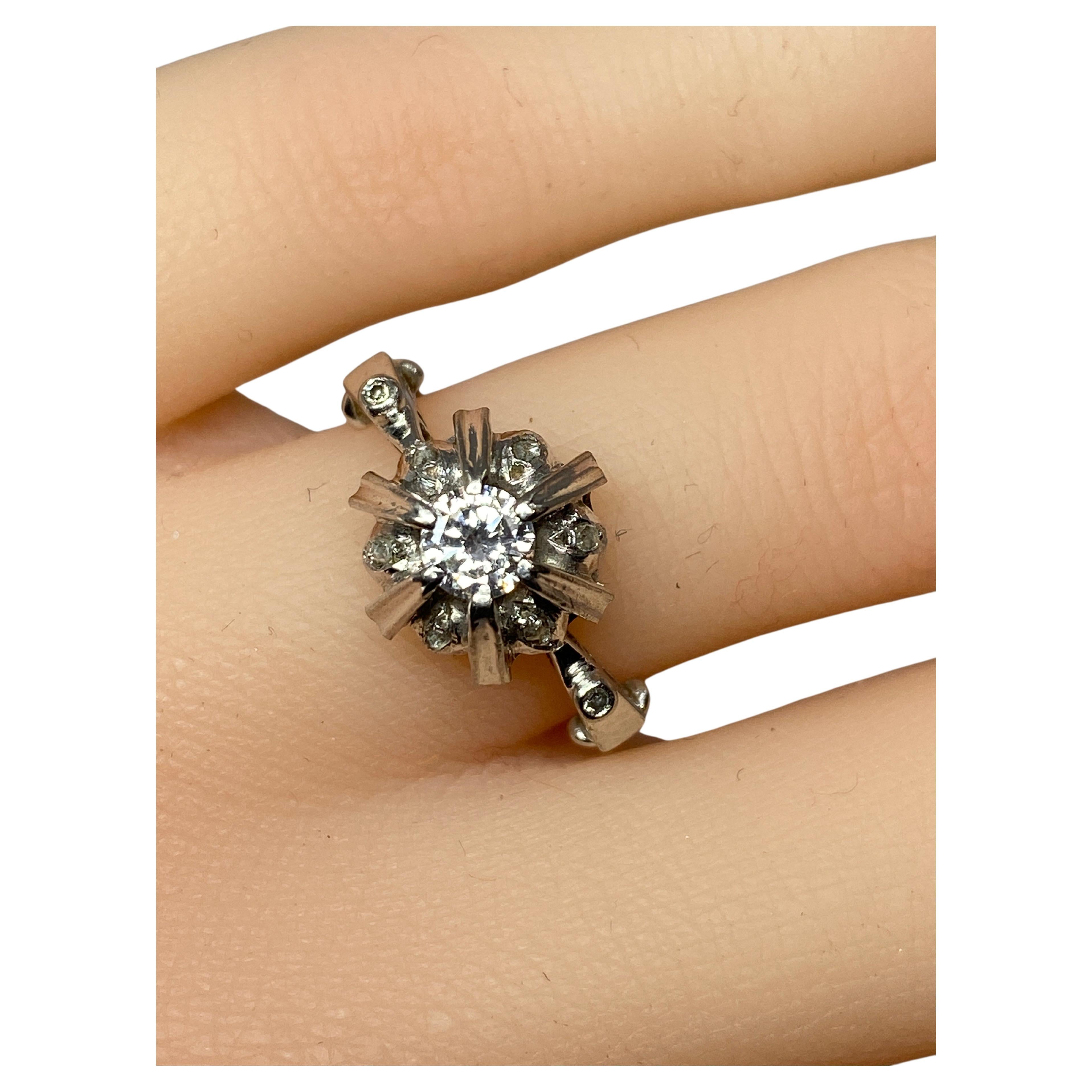 18 Carat White Gold Solitaire Style Ring Set with Diamonds , 1900 Style