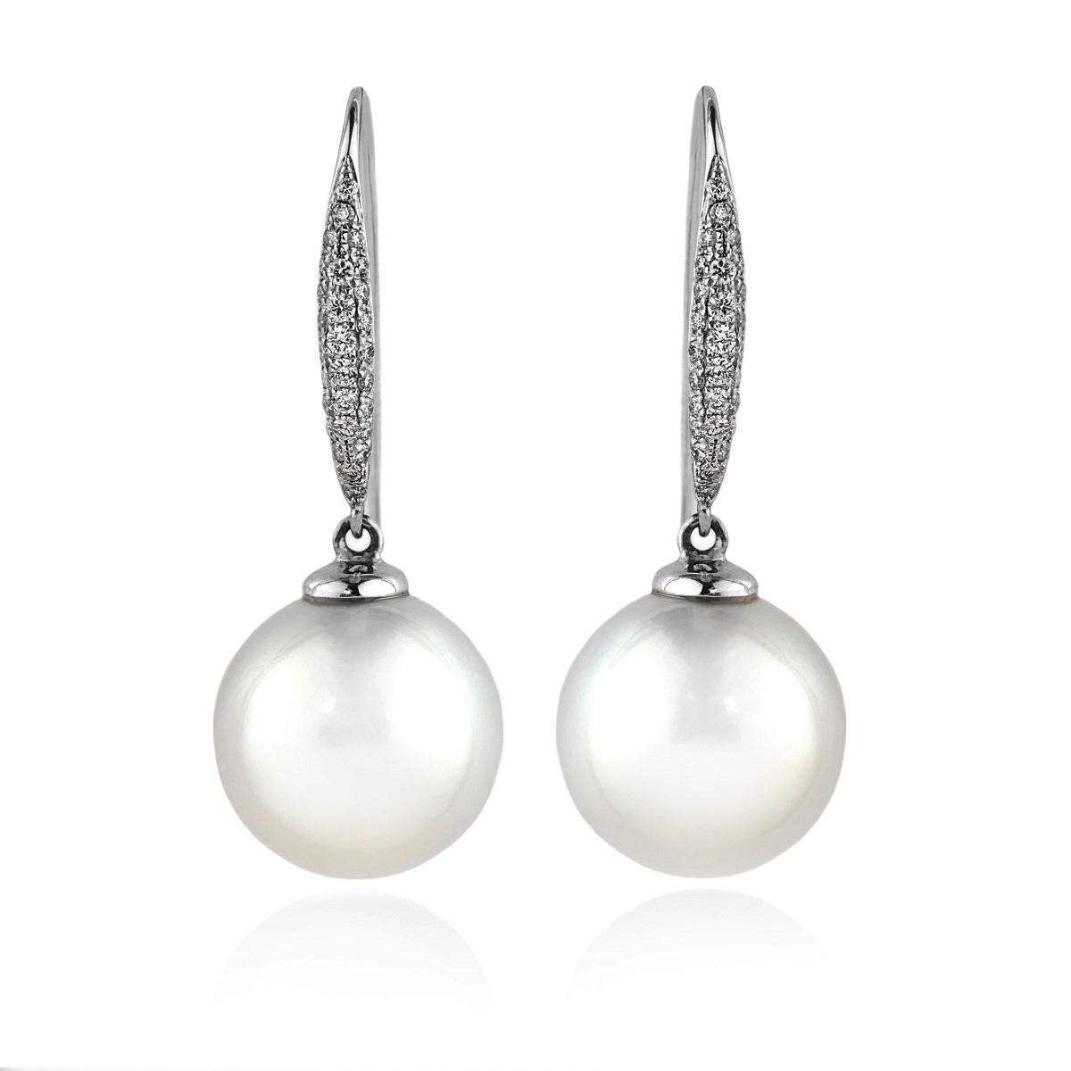 18 Carat White Gold South Sea Pearl and Pavé Diamond Drop Earrings