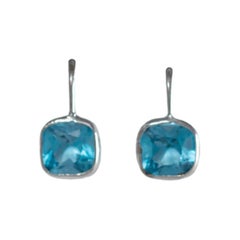 Antique 18 Carat White Gold Swiss Blue Topaz Earrings