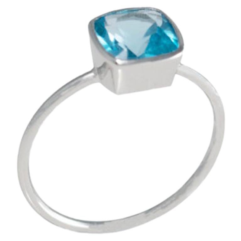 18 Carat White Gold Swiss Blue Topaz Ring For Sale