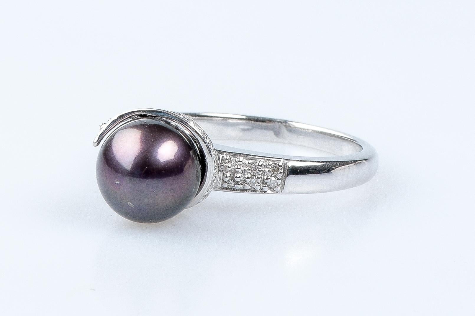 18 carat white gold Tahiti pearl and diamonds ring  For Sale 11