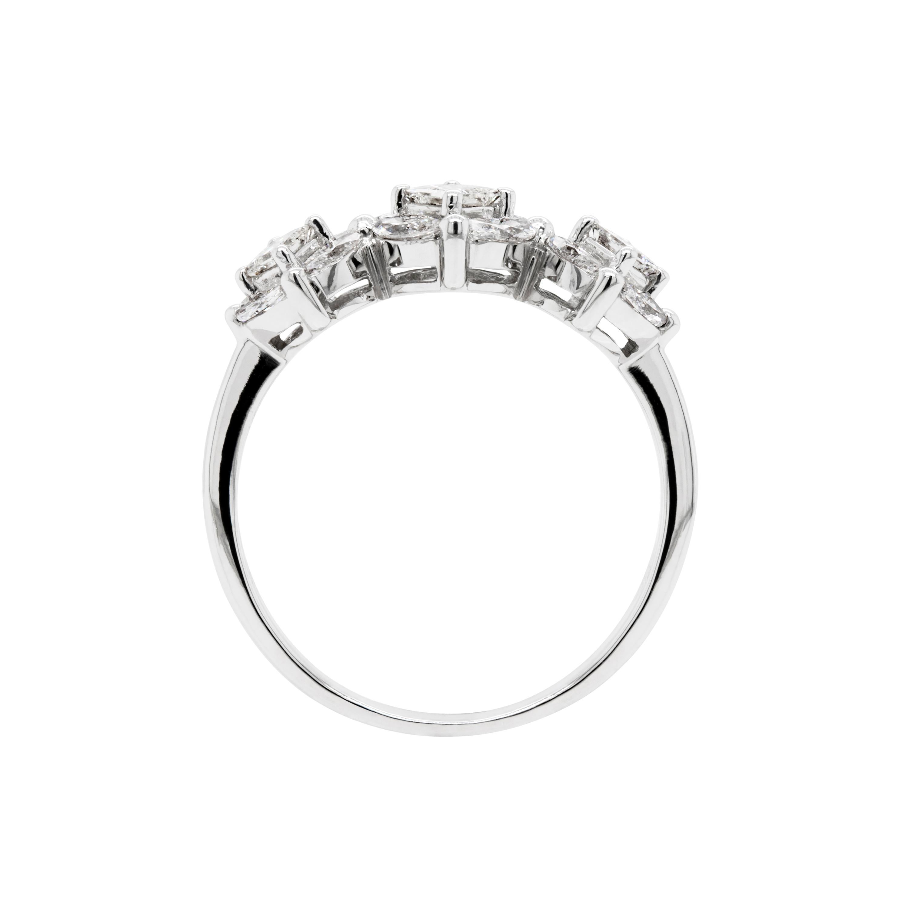 Modern 18 Carat White Gold Trilogy Diamond Cluster Engagement Ring