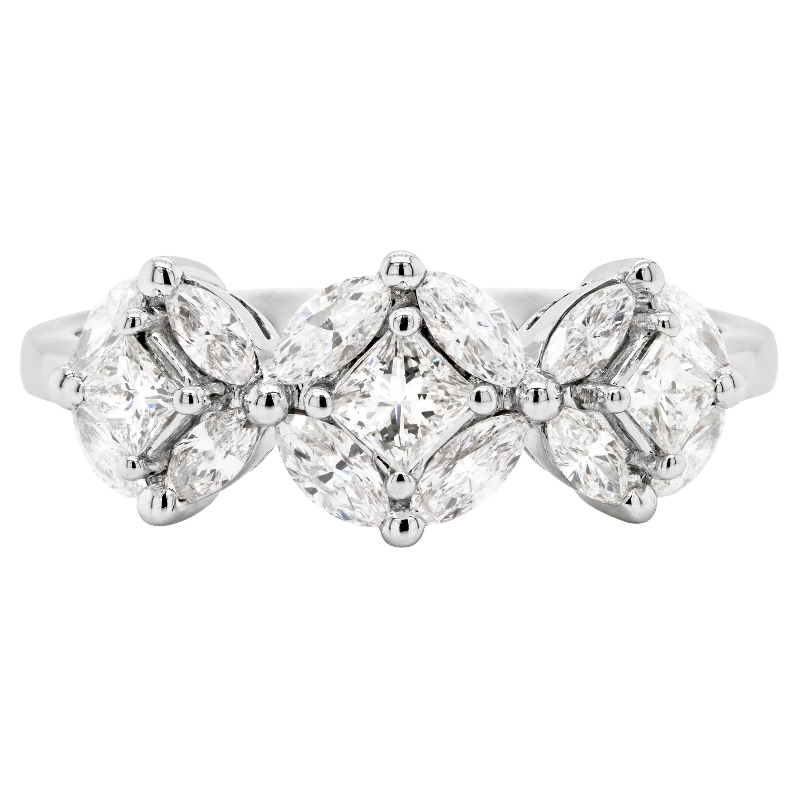 18 Carat White Gold Trilogy Diamond Cluster Engagement Ring