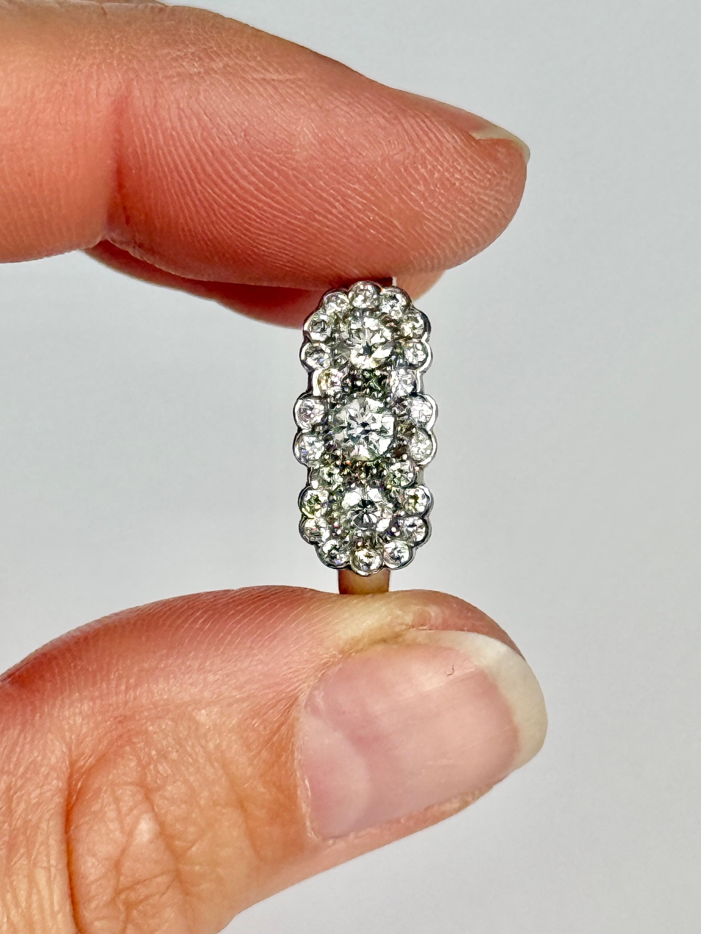 18 Carat White Gold Triple Cluster Diamond Ring In Good Condition For Sale In Chipping Campden, GB