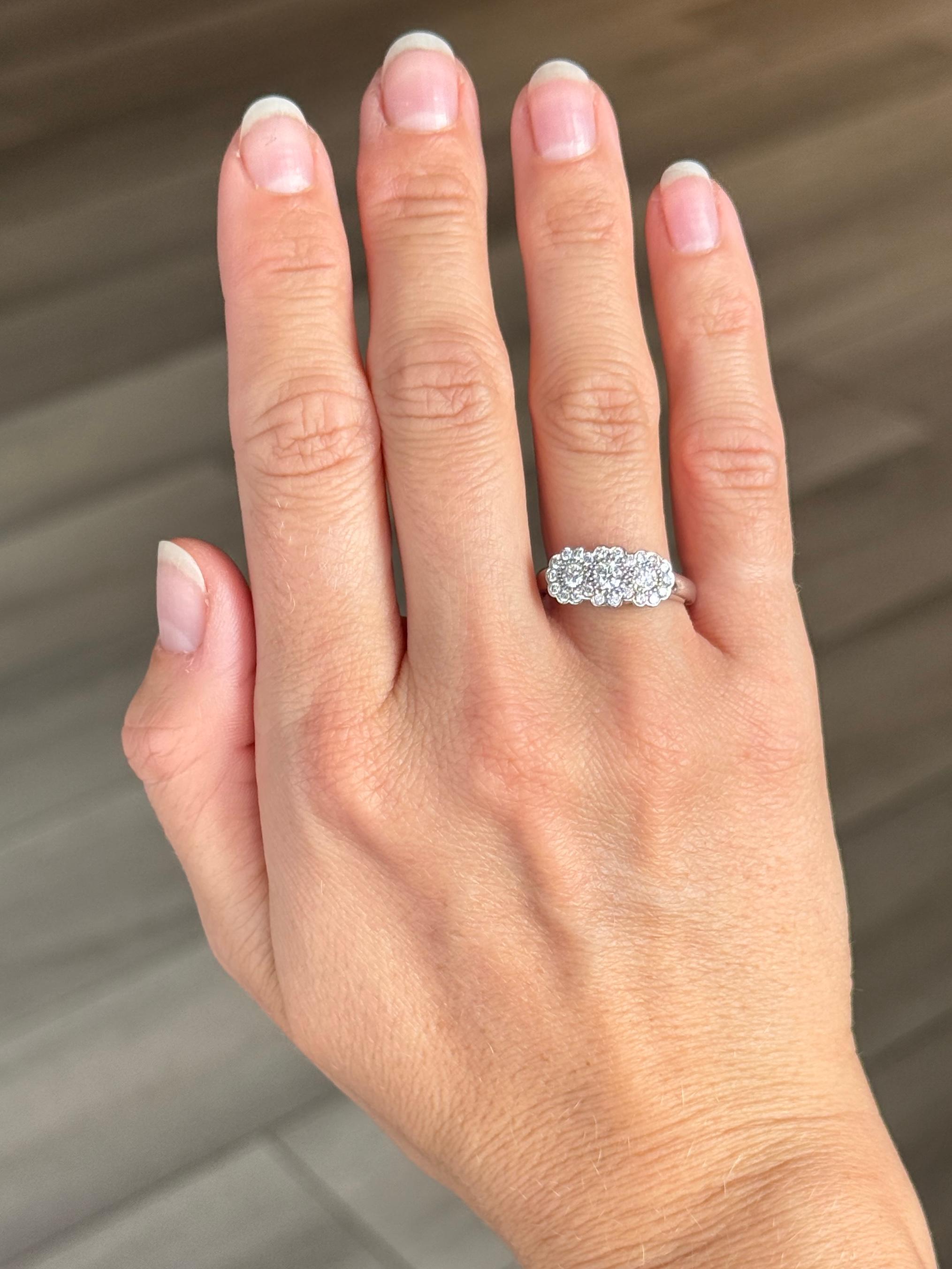 Women's 18 Carat White Gold Triple Cluster Diamond Ring For Sale