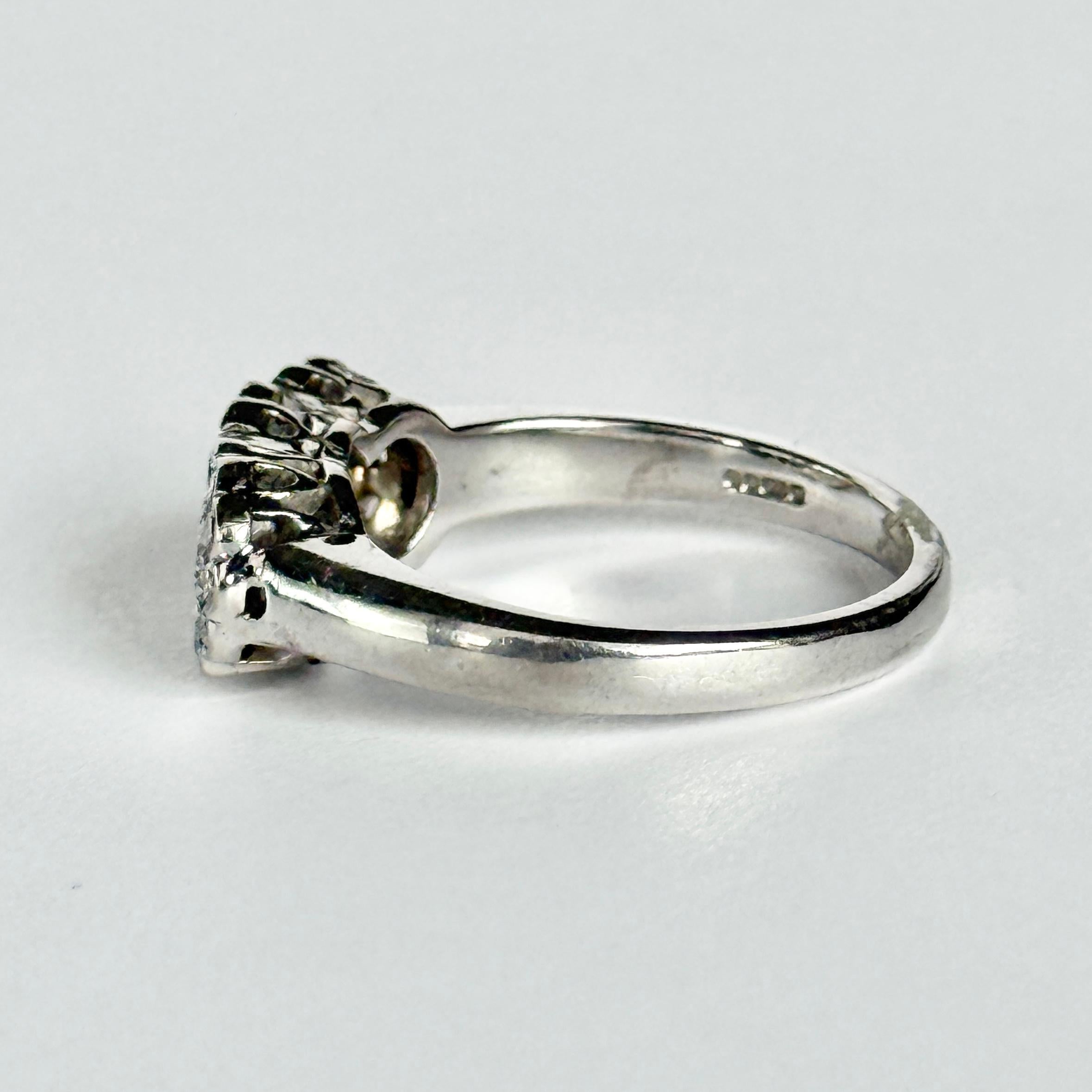 18 Carat White Gold Triple Cluster Diamond Ring For Sale 1