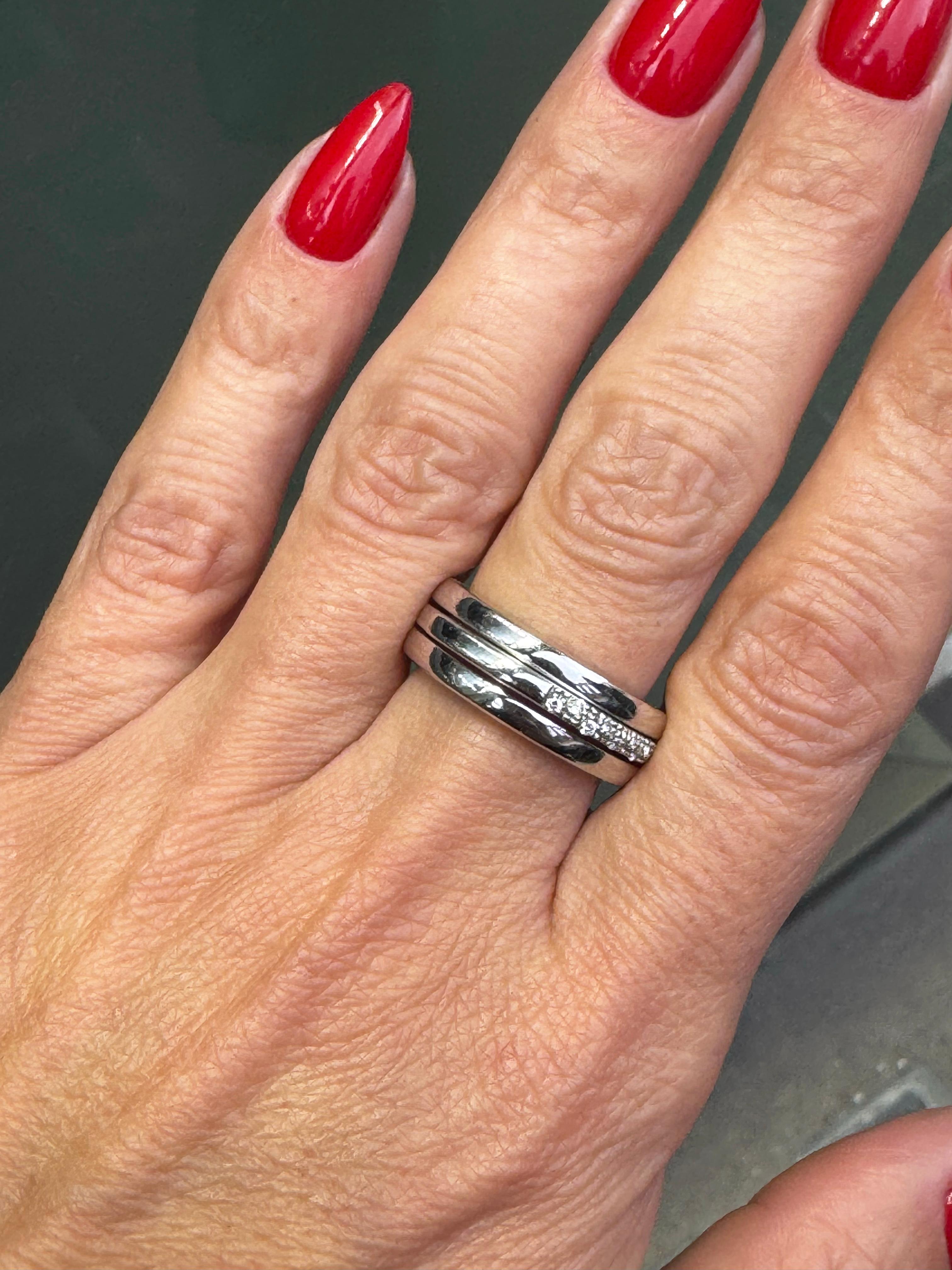 da uomo o donna Anello a due pezzi in oro bianco 18 carati con fascia rimovibile incastonata di diamanti in vendita