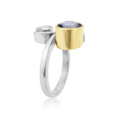 18 Carat White Gold Untreated Unheated Blue Tanzanite and Diamond Cocktail Ring