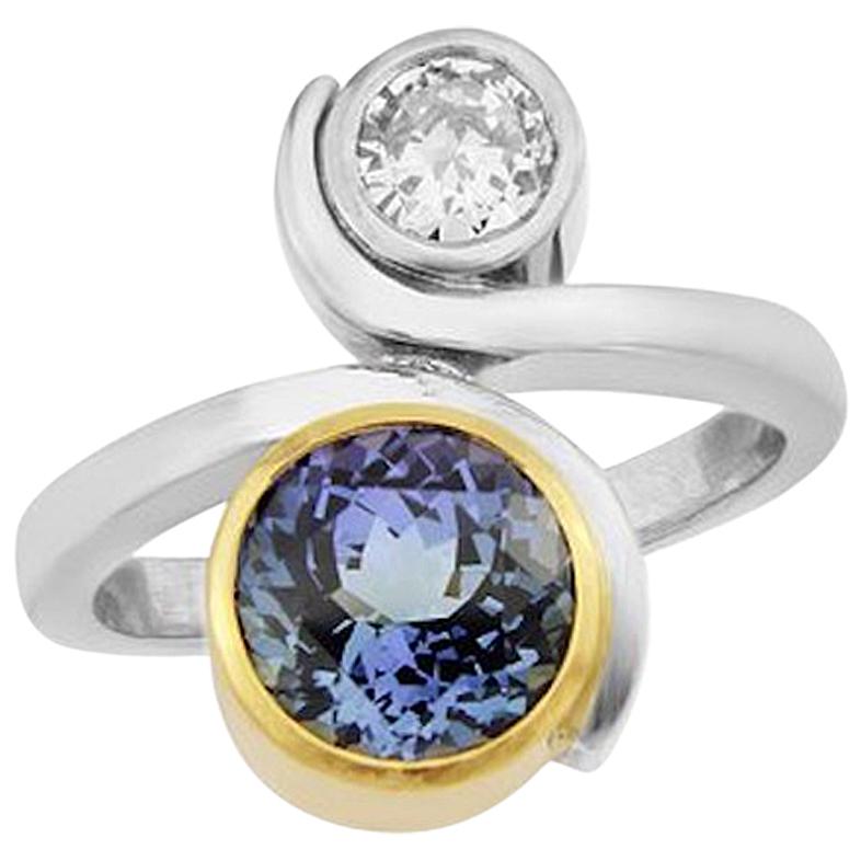 18 Carat White Gold Untreated Unheated Blue Tanzanite and Diamond Cocktail Ring For Sale