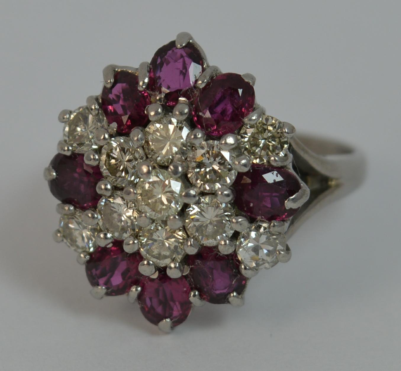 18 Carat White Gold VS Diamond and Ruby Cluster Ring 8