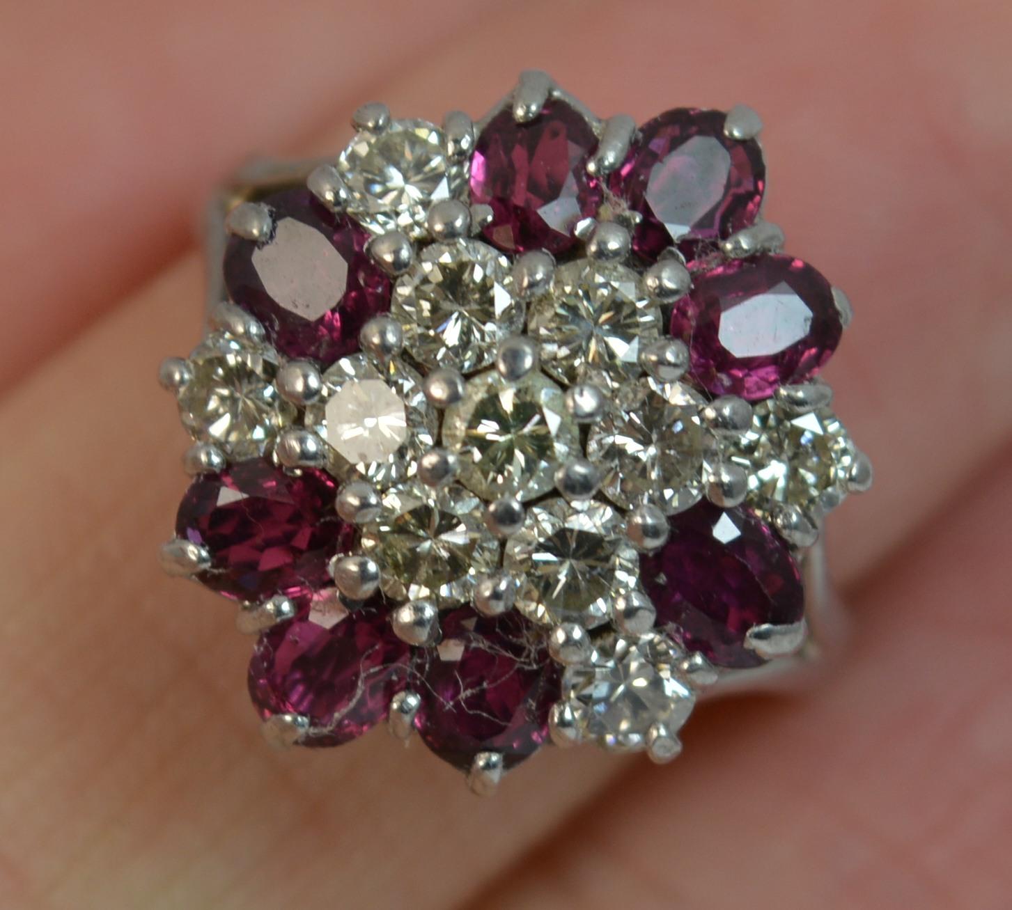 18 Carat White Gold VS Diamond and Ruby Cluster Ring In Excellent Condition In St Helens, GB