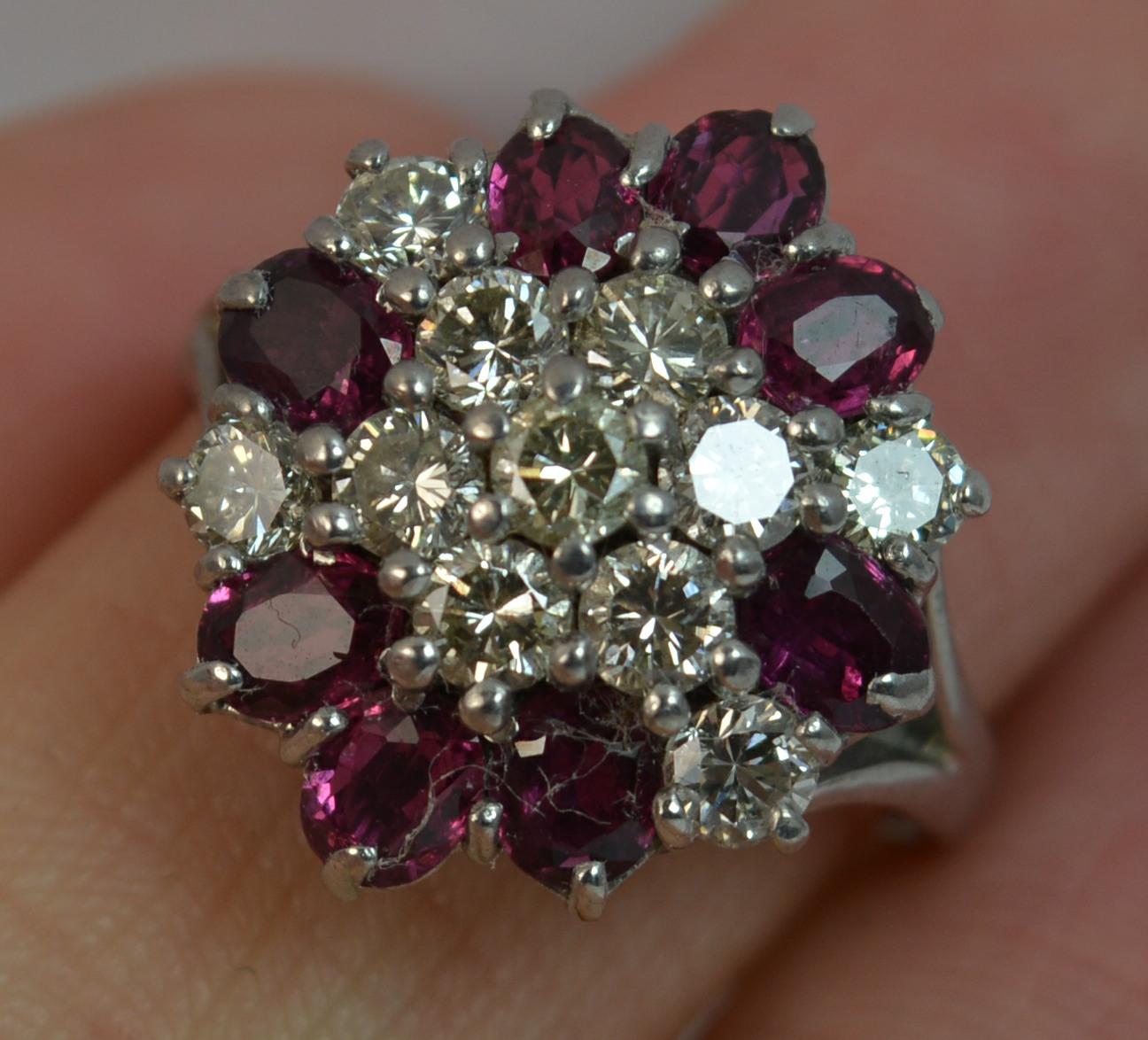 Women's 18 Carat White Gold VS Diamond and Ruby Cluster Ring