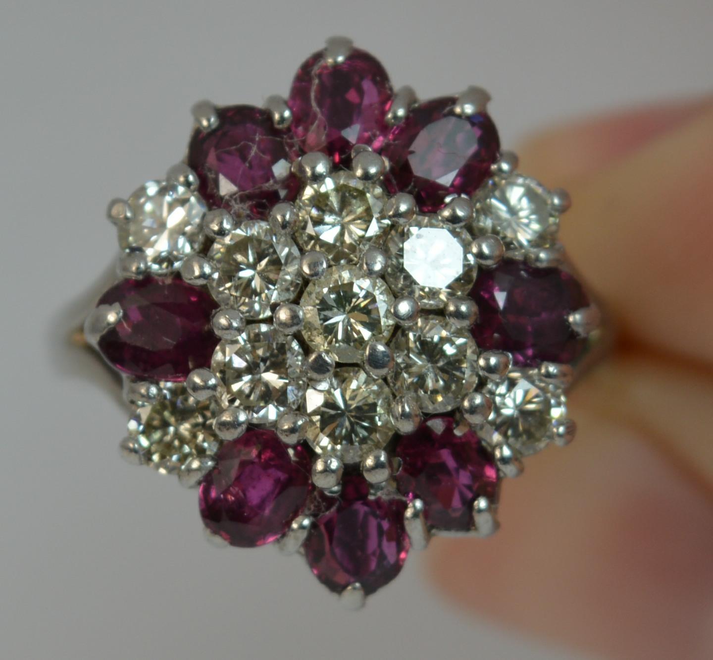 18 Carat White Gold VS Diamond and Ruby Cluster Ring 2
