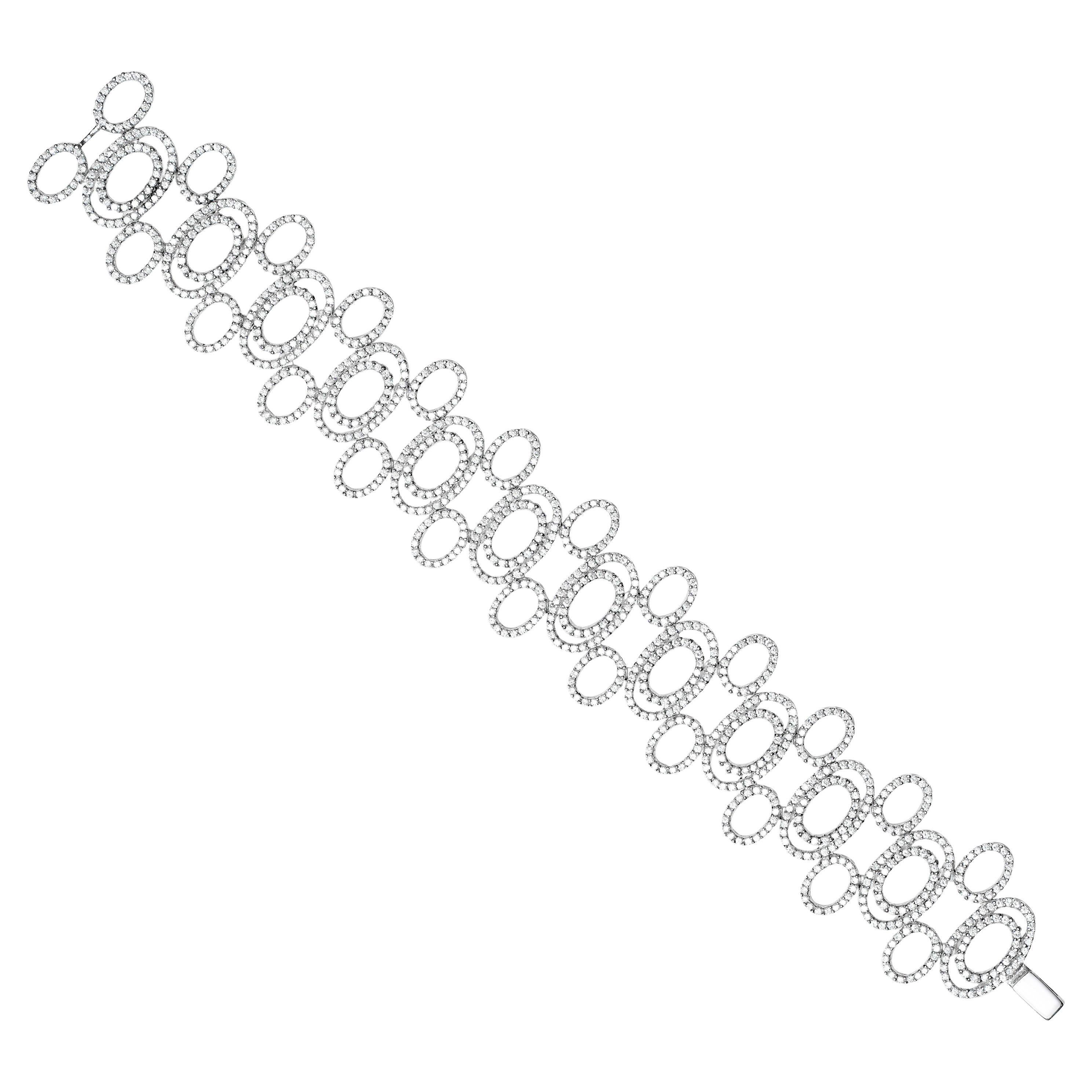 18 Carat White Gold Wide Oval Link Diamond Bracelet