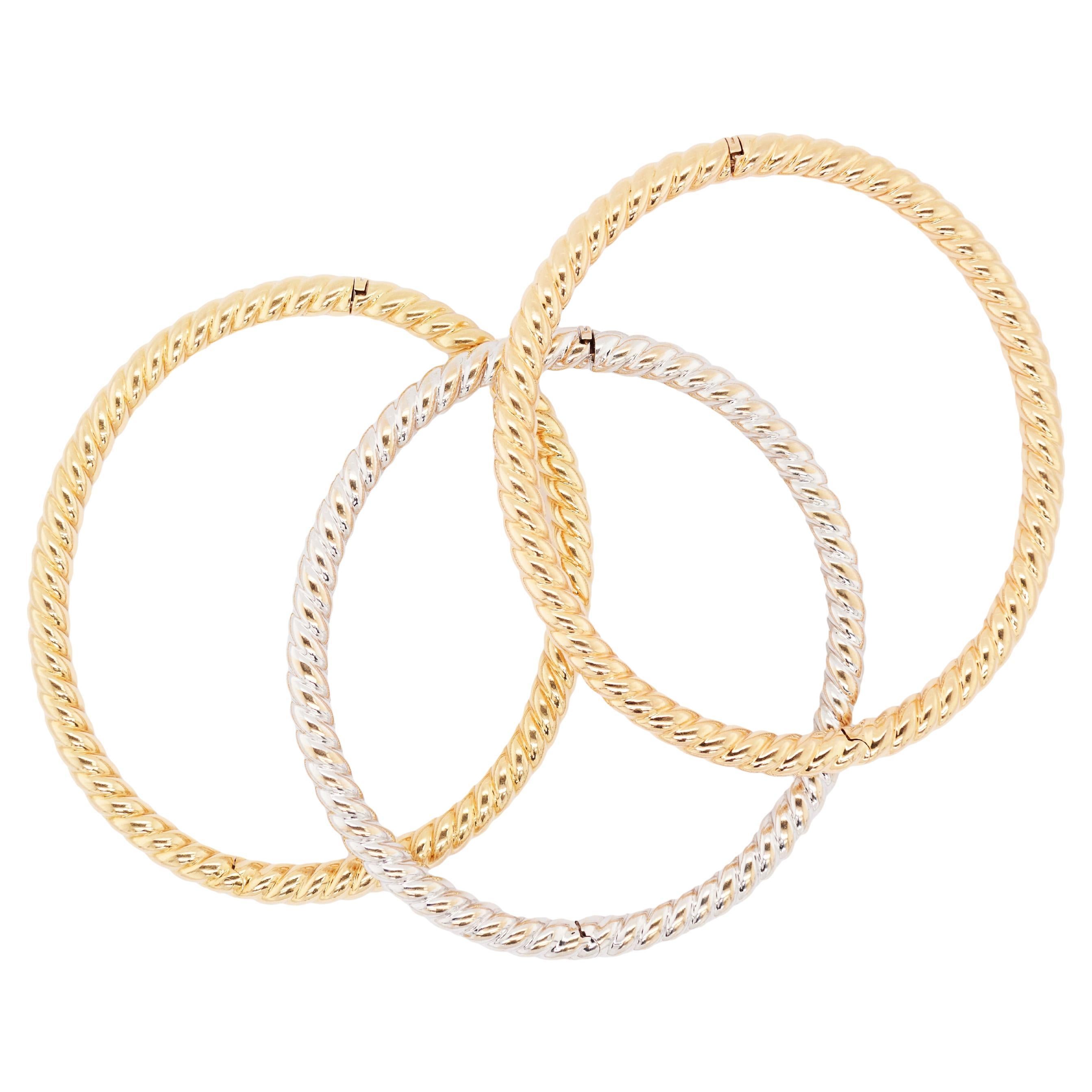 Set di tre braccialetti a spirale in oro bianco, rosa e giallo 18 carati in vendita