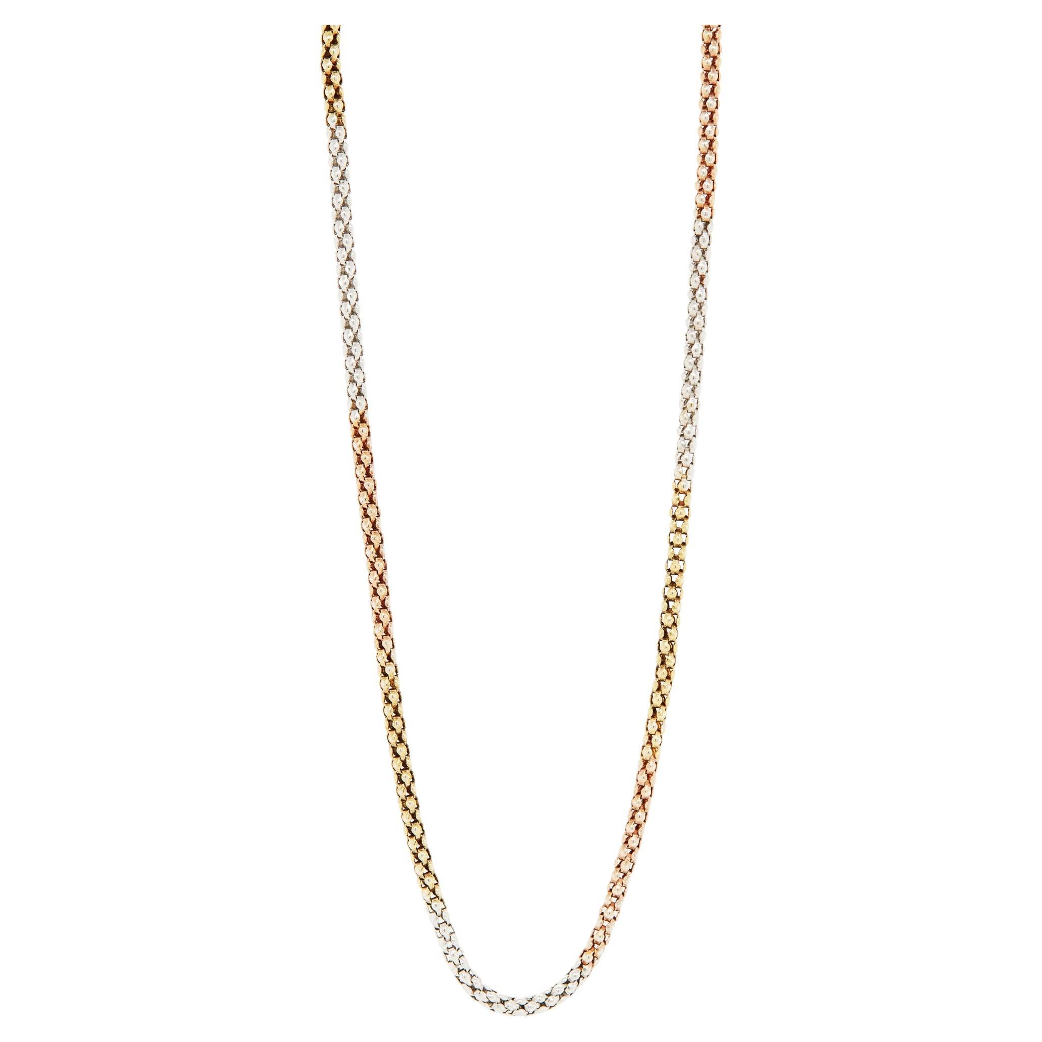 18 Carat White, Yellow and Rose Gold 15" Tricolour Popcorn Chain For Sale