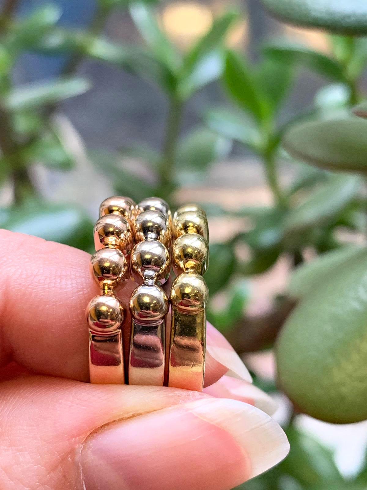 18 Carat White, Yellow and Rose Gold Stackable Bubble Rings For Sale 2