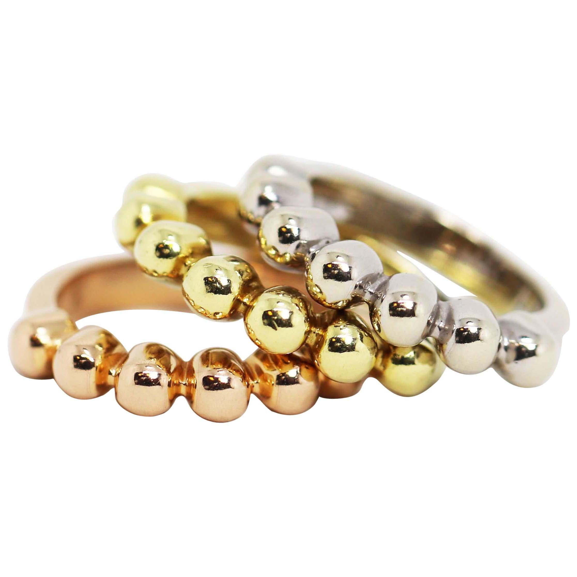 18 Carat White, Yellow and Rose Gold Stackable Bubble Rings