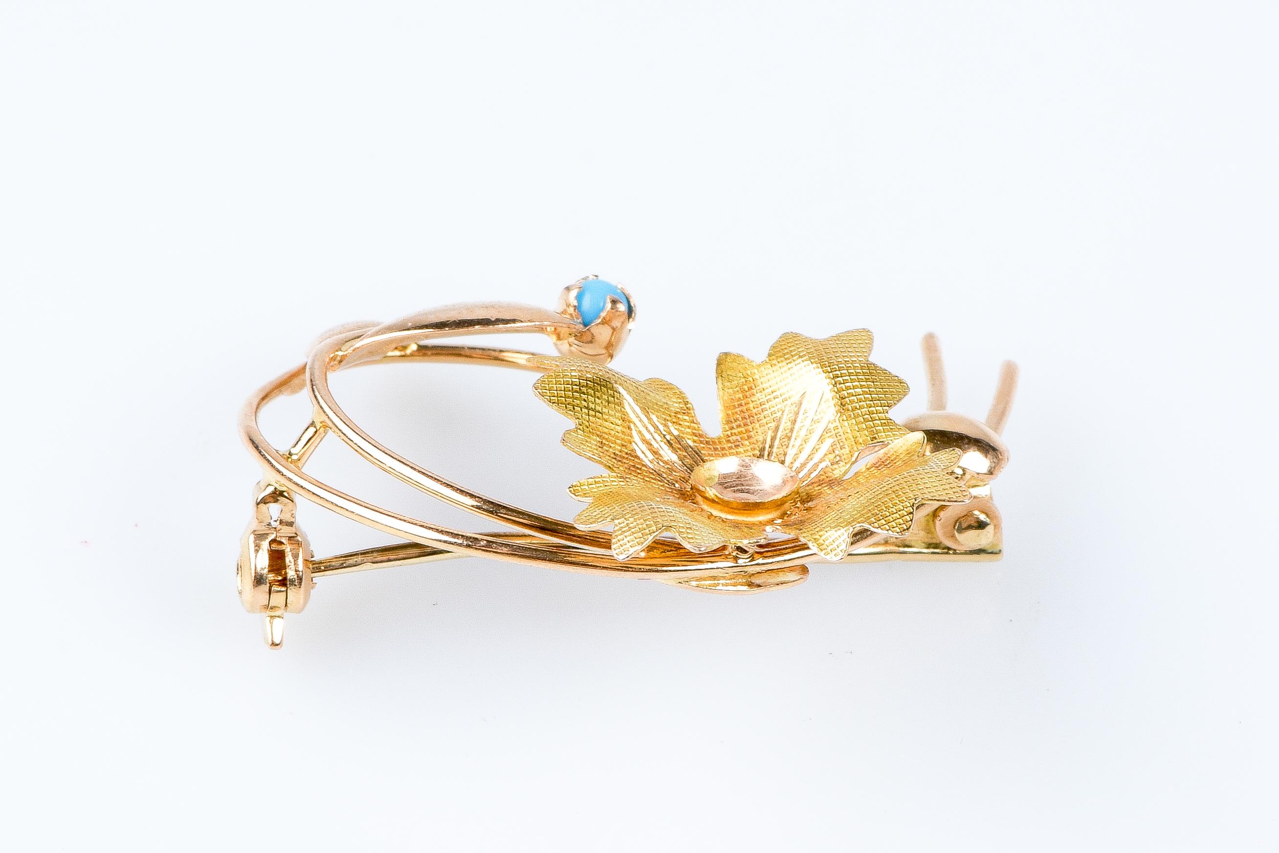 18 carat yellow and pink gold turquoise brooch For Sale 2