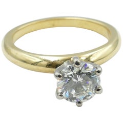 18 Carat Yellow and White Gold 1.07 Carat Diamond Solitaire Ring