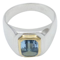 18 Carat Yellow and White Gold Aquamarine Modern Ring