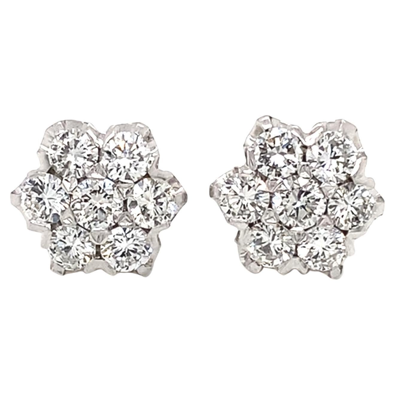 18 Carat Yellow and White Gold Diamond Floral Cluster Stud Earrings