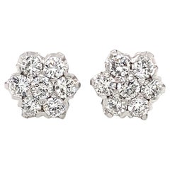 18 Carat Yellow and White Gold Diamond Floral Cluster Stud Earrings