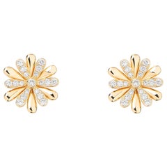 18 Carat Yellow and White Gold Earrings, Diamonds, Flower Collection