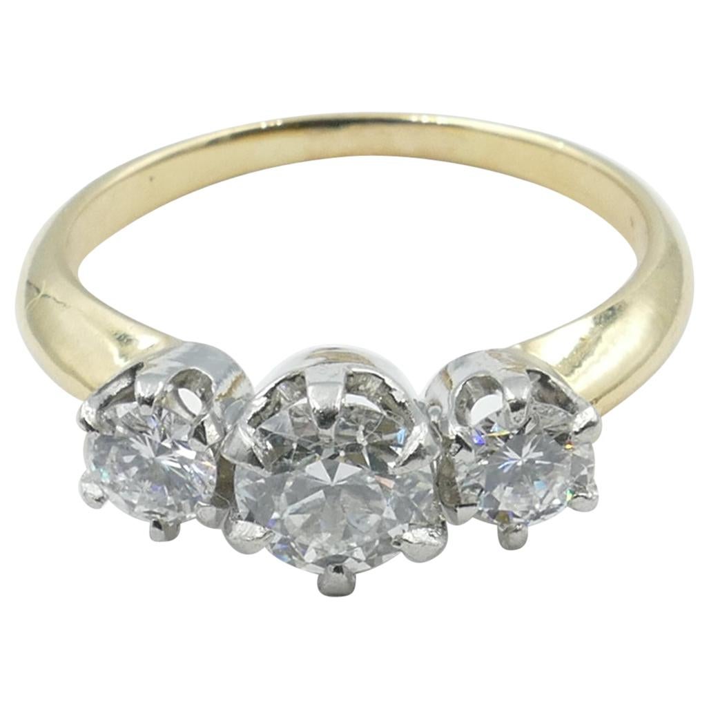 18 Carat Yellow and White Gold High Level, E/F Diamond Trilogy Ring For Sale