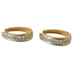 18 Carat Yellow and White Gold Oval Huggie Style Diamond Earrings