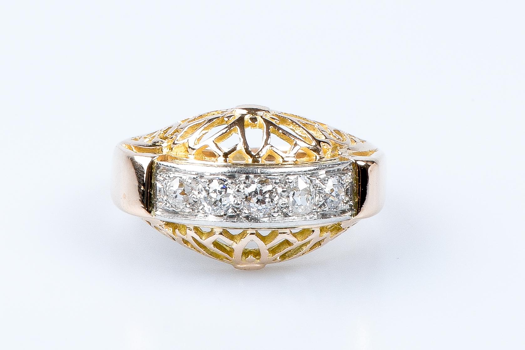 For Sale:  18 carat yellow and white gold ring designed with 5 round brillant cut diamonds 3
