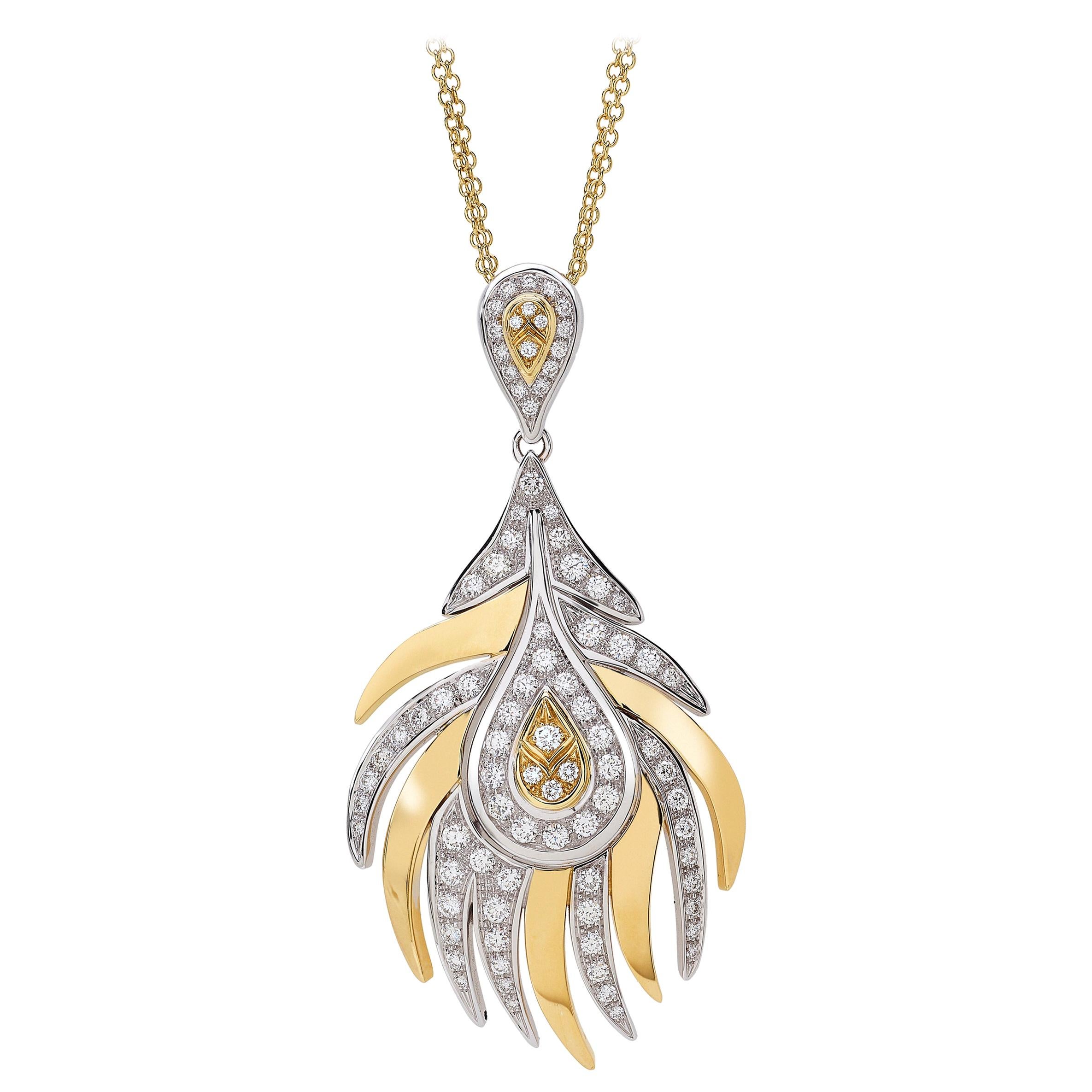 18 Carat Yellow and White Gold Round Cut Diamond Pendant Necklace For Sale