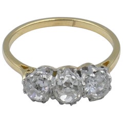 18 Carat Yellow and White Gold Vintage Diamond Trilogy Ring