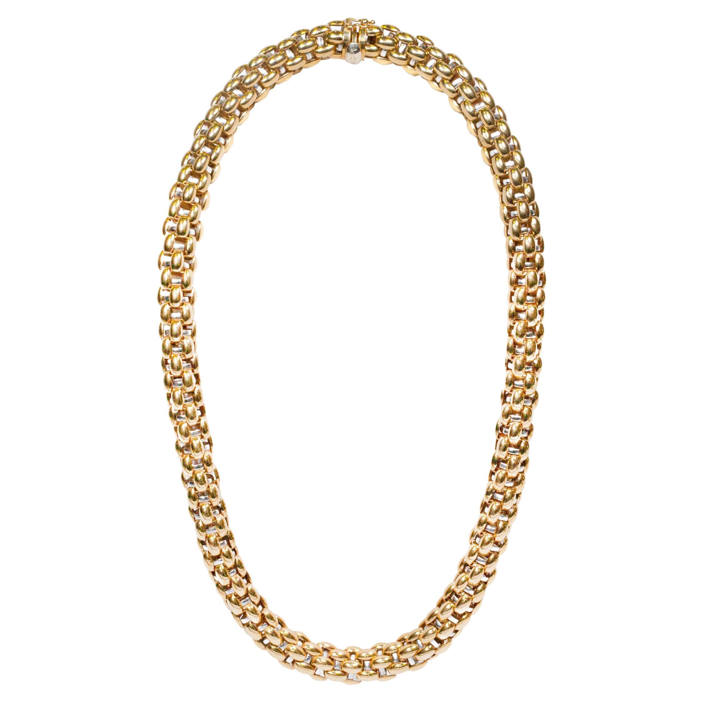 18 Carat Yellow and White Gold Woven FOPE Choker Necklace For Sale