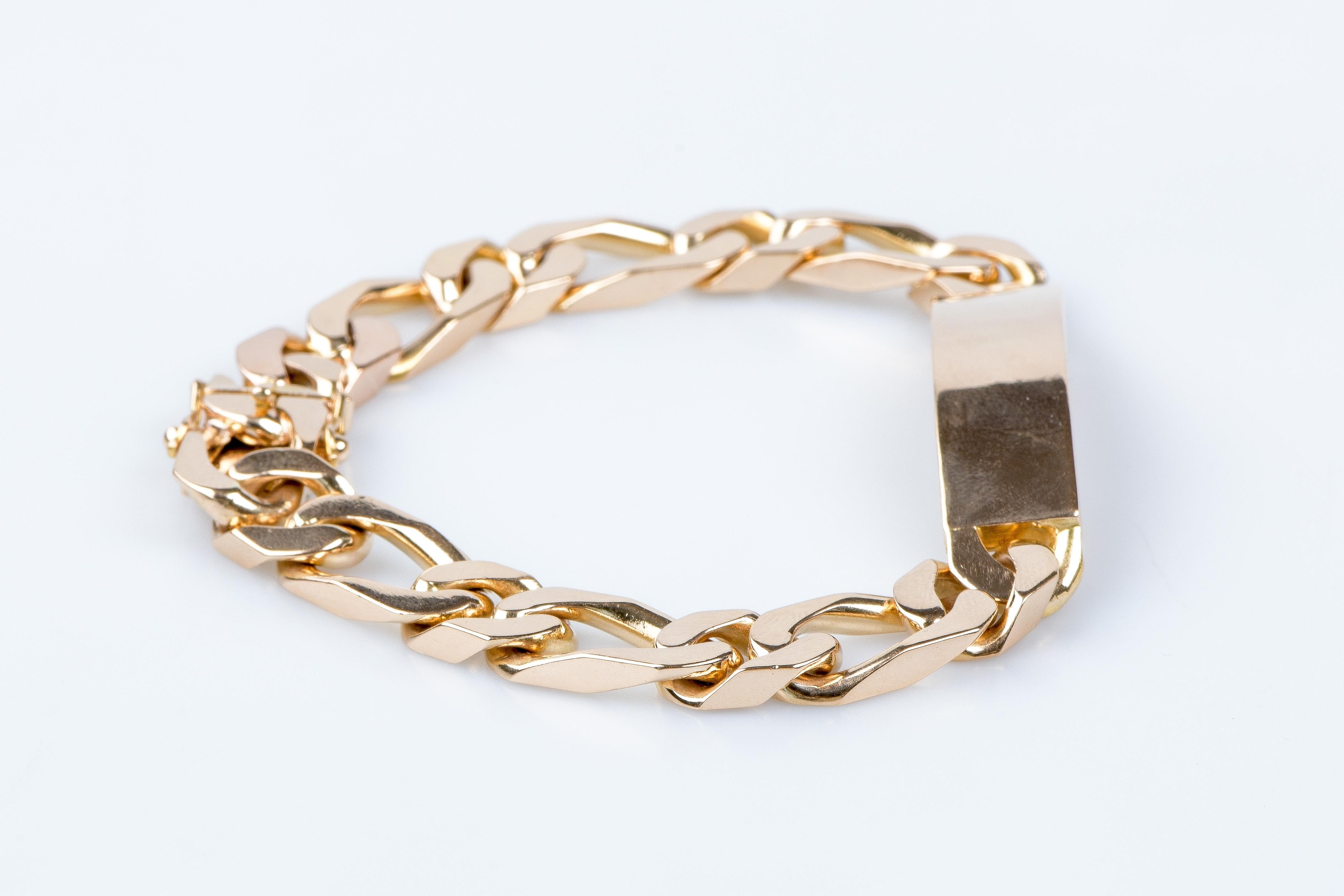18 carat yellow gold alternating mesh identity bracelet  For Sale 3