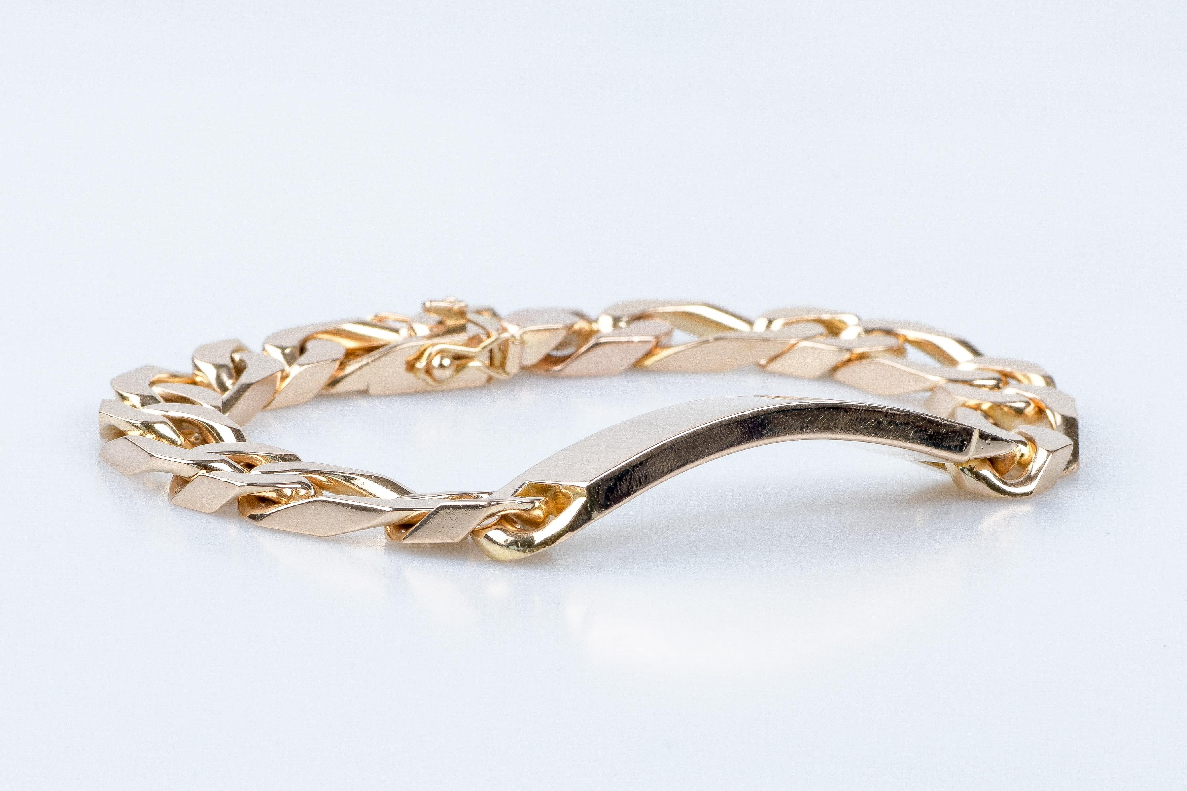 18 carat yellow gold alternating mesh identity bracelet  For Sale 5