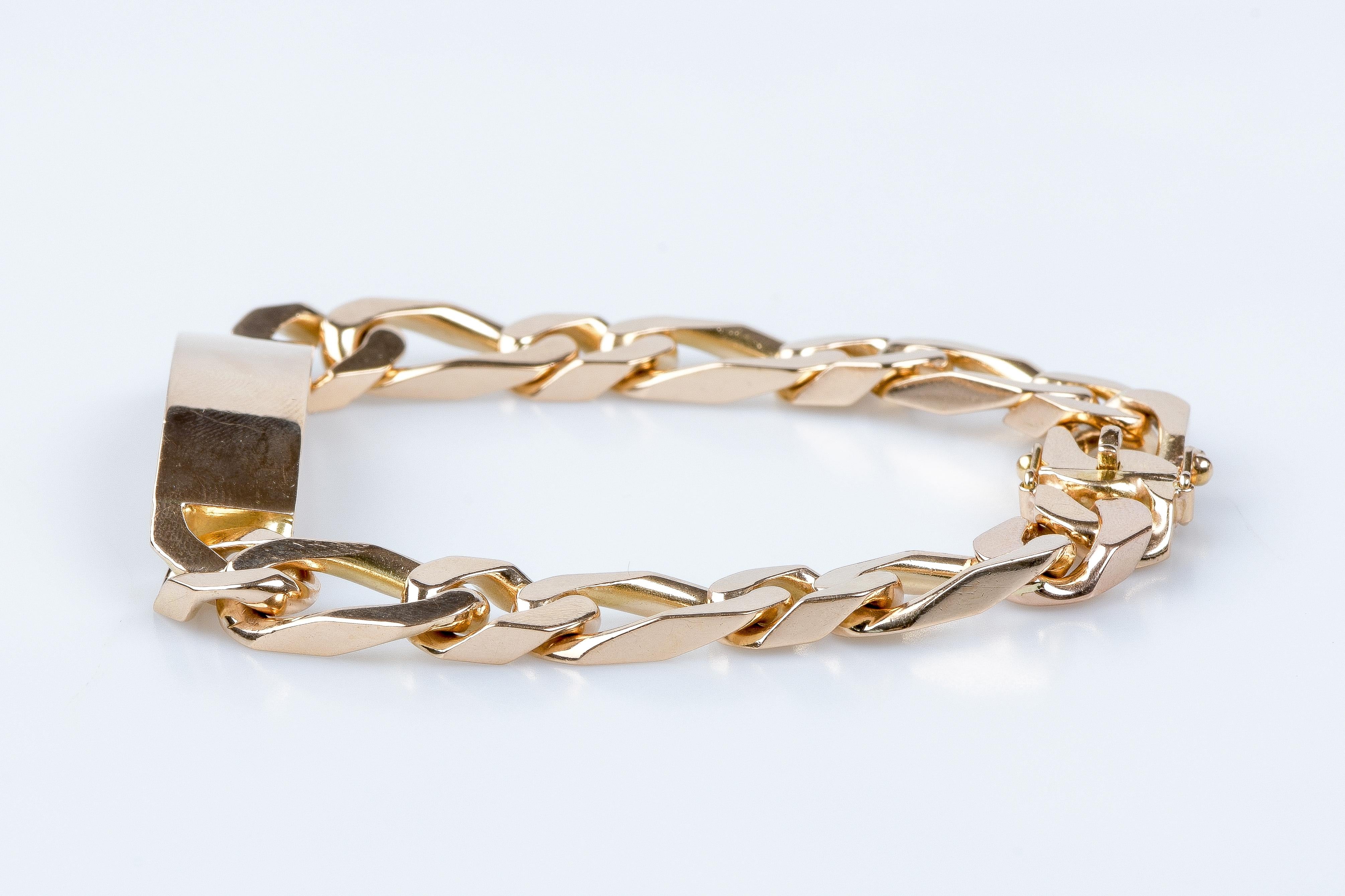 18 carat yellow gold alternating mesh identity bracelet  For Sale 7