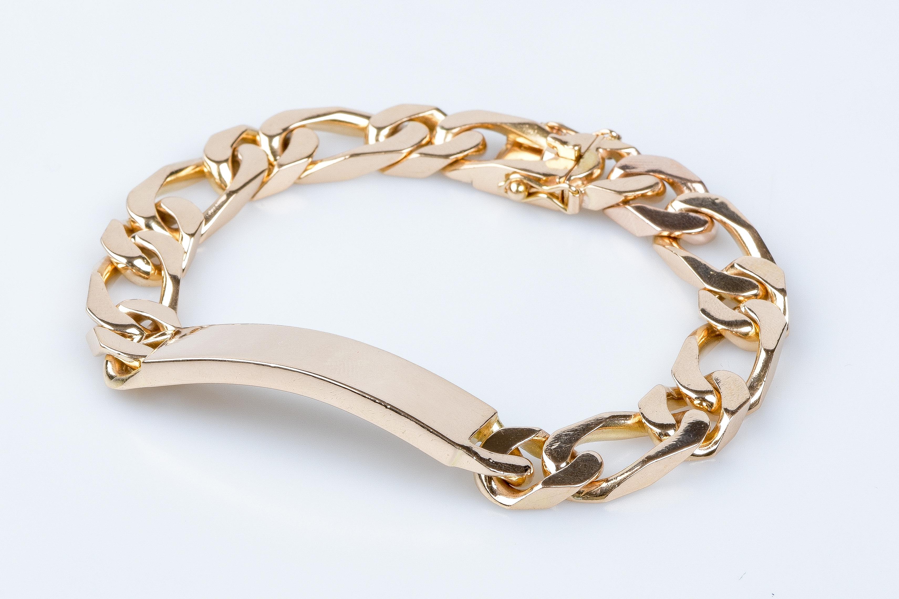 18 carat yellow gold alternating mesh identity bracelet  For Sale 10