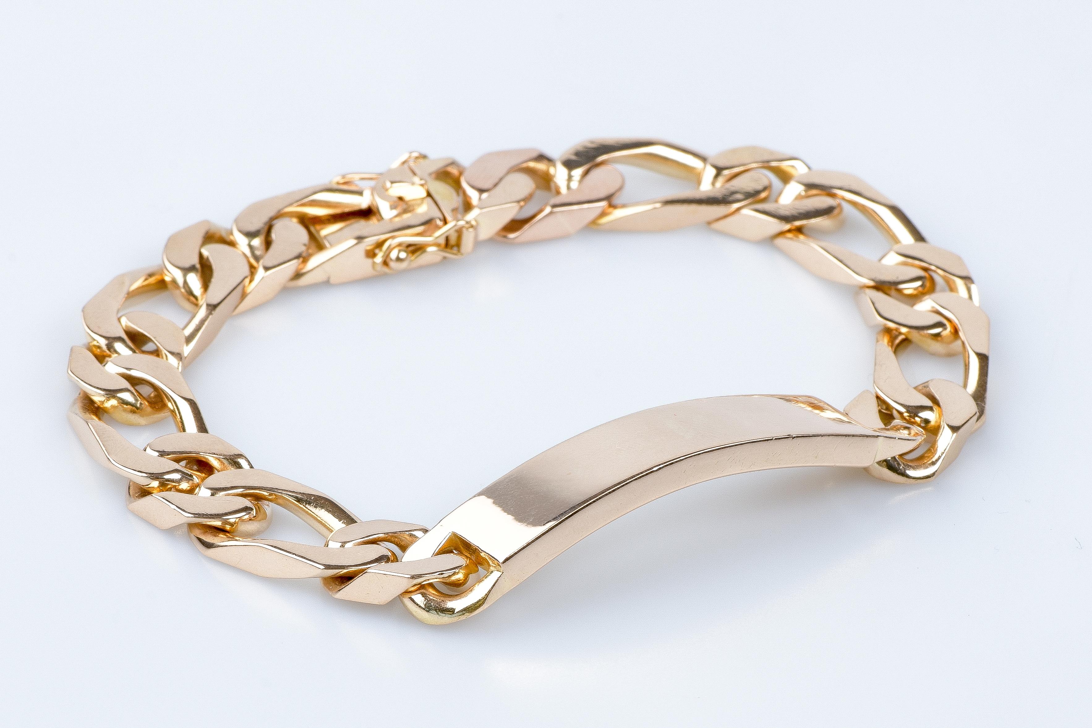 18 carat yellow gold alternating mesh identity bracelet  For Sale 13