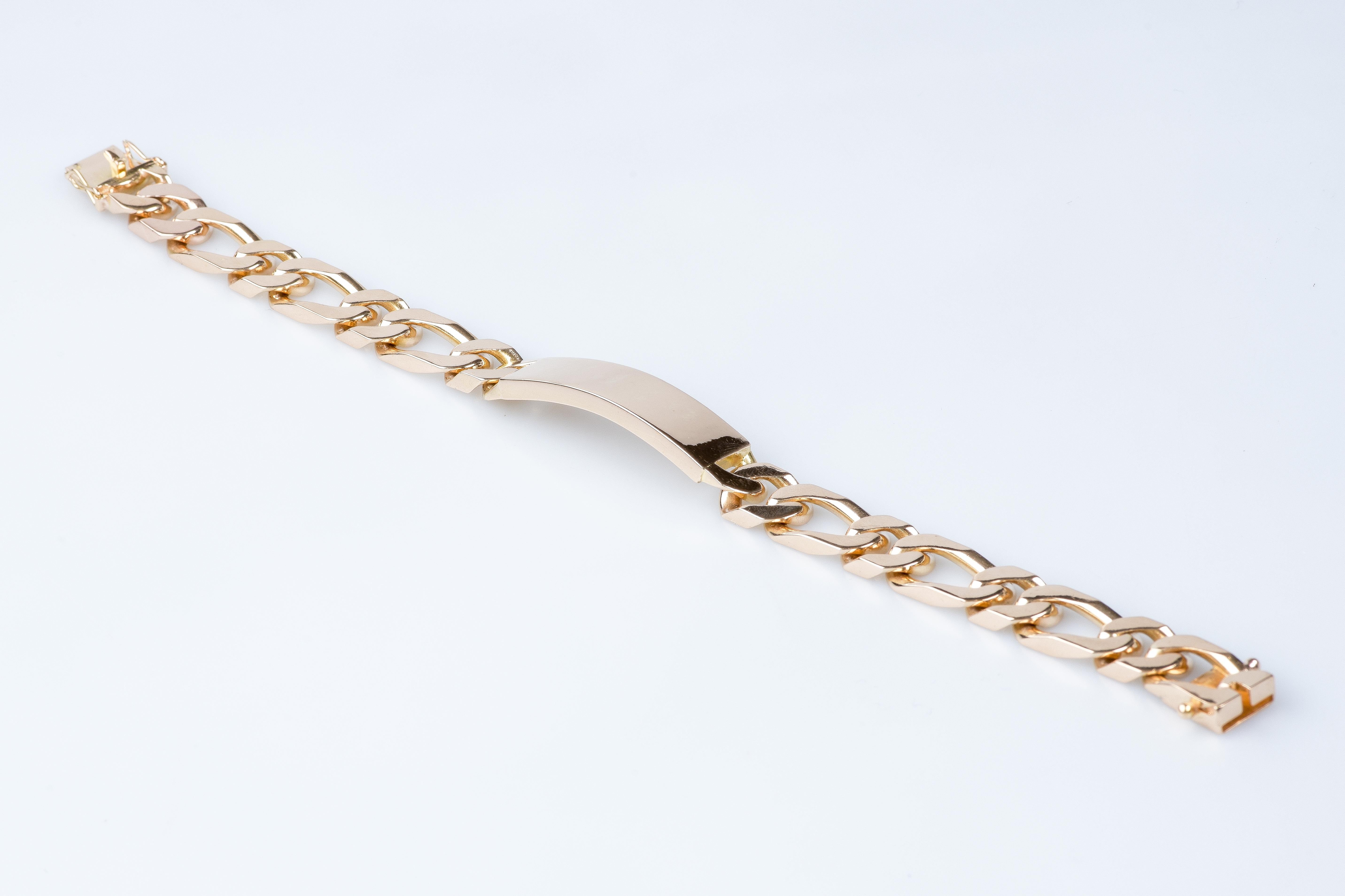 Men's 18 carat yellow gold alternating mesh identity bracelet  For Sale