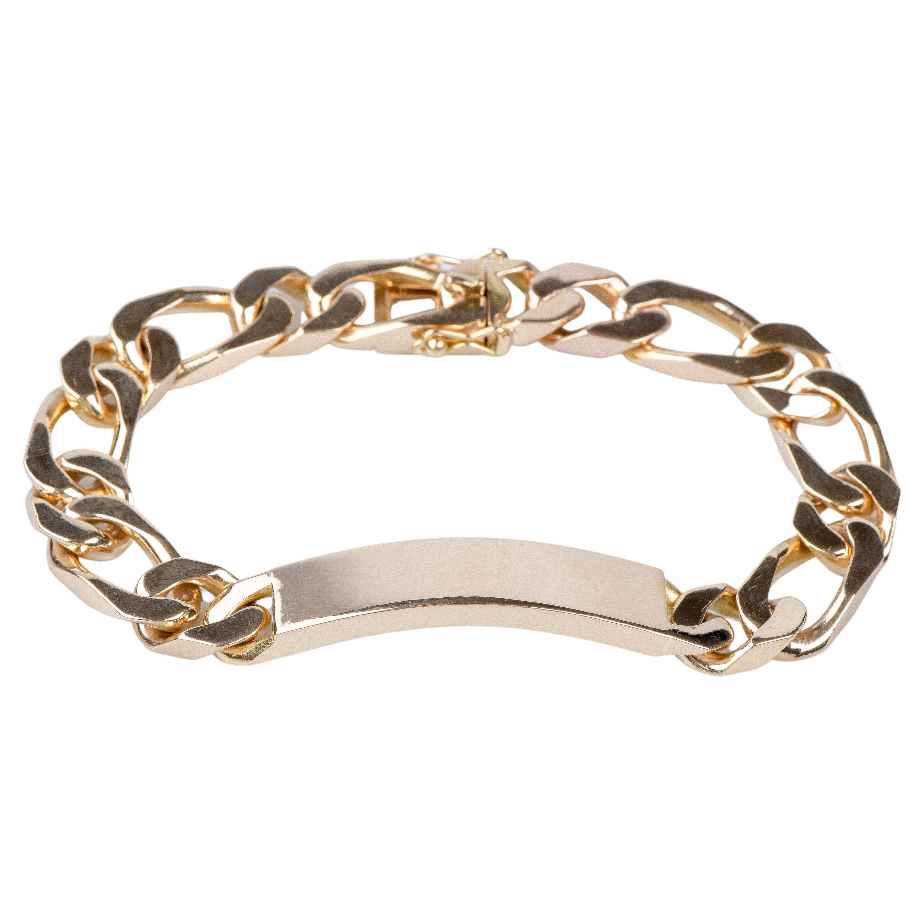 18 carat yellow gold alternating mesh identity bracelet  For Sale