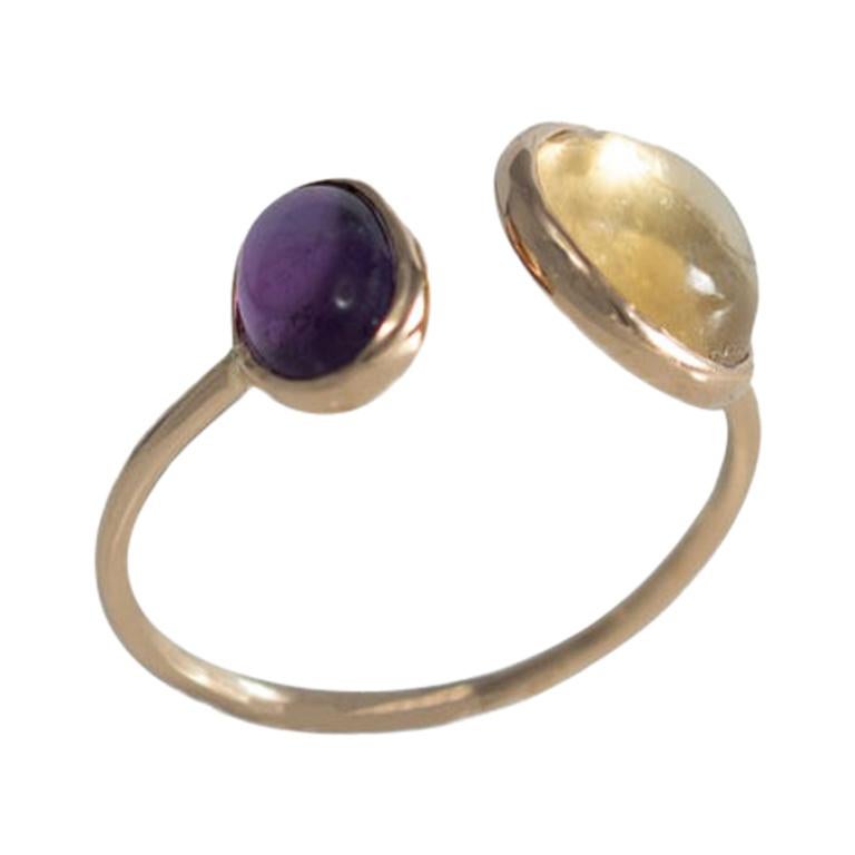 18 Carat Yellow Gold Amethyst and Citrine Ring