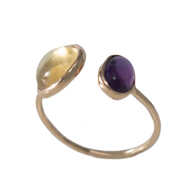 Women's 18 Carat Yellow Gold Amethyst and Citrine Ring