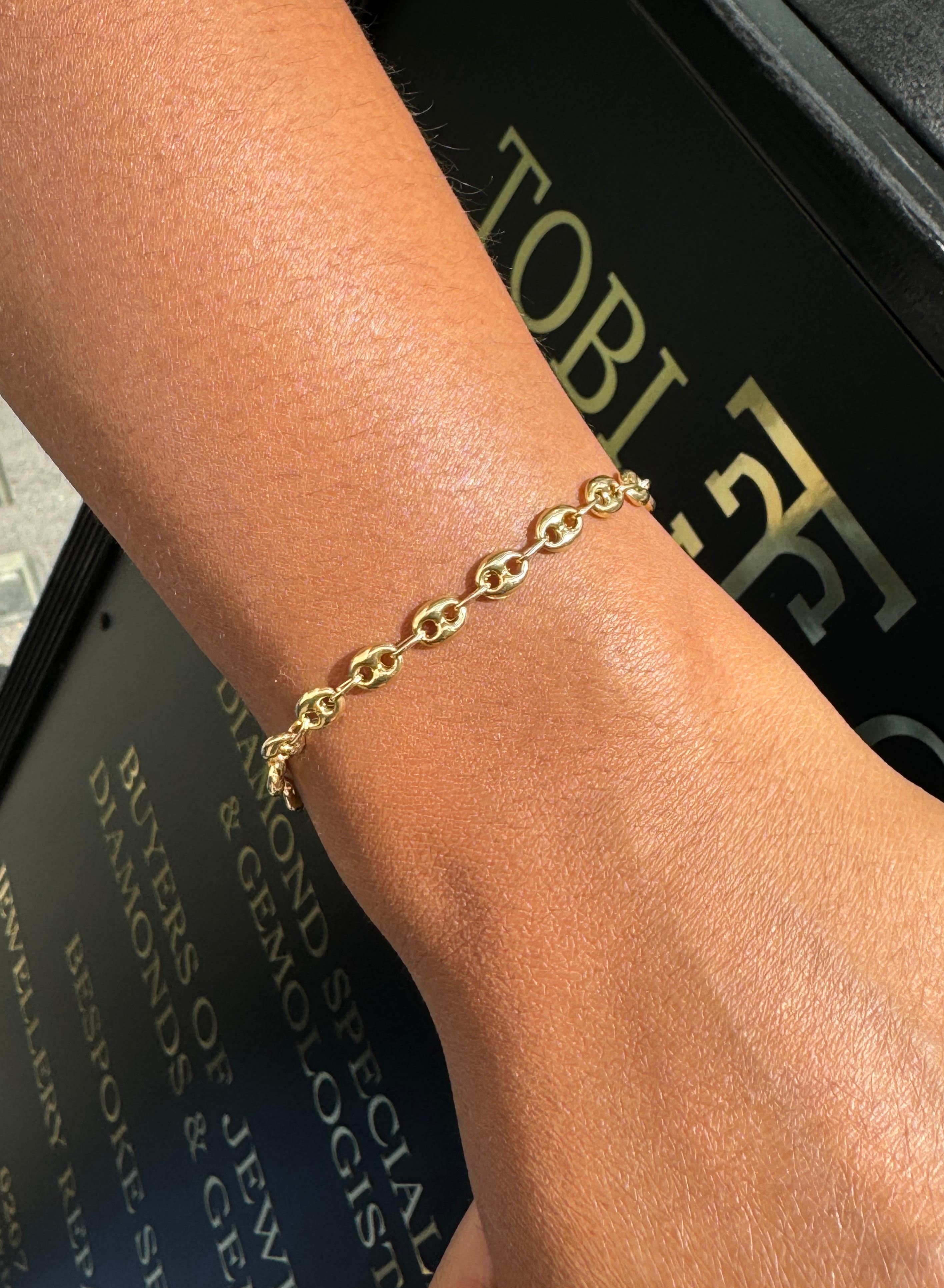 Women's or Men's 18 Carat Yellow Gold Anchor Mariner Link Chain Bracelet