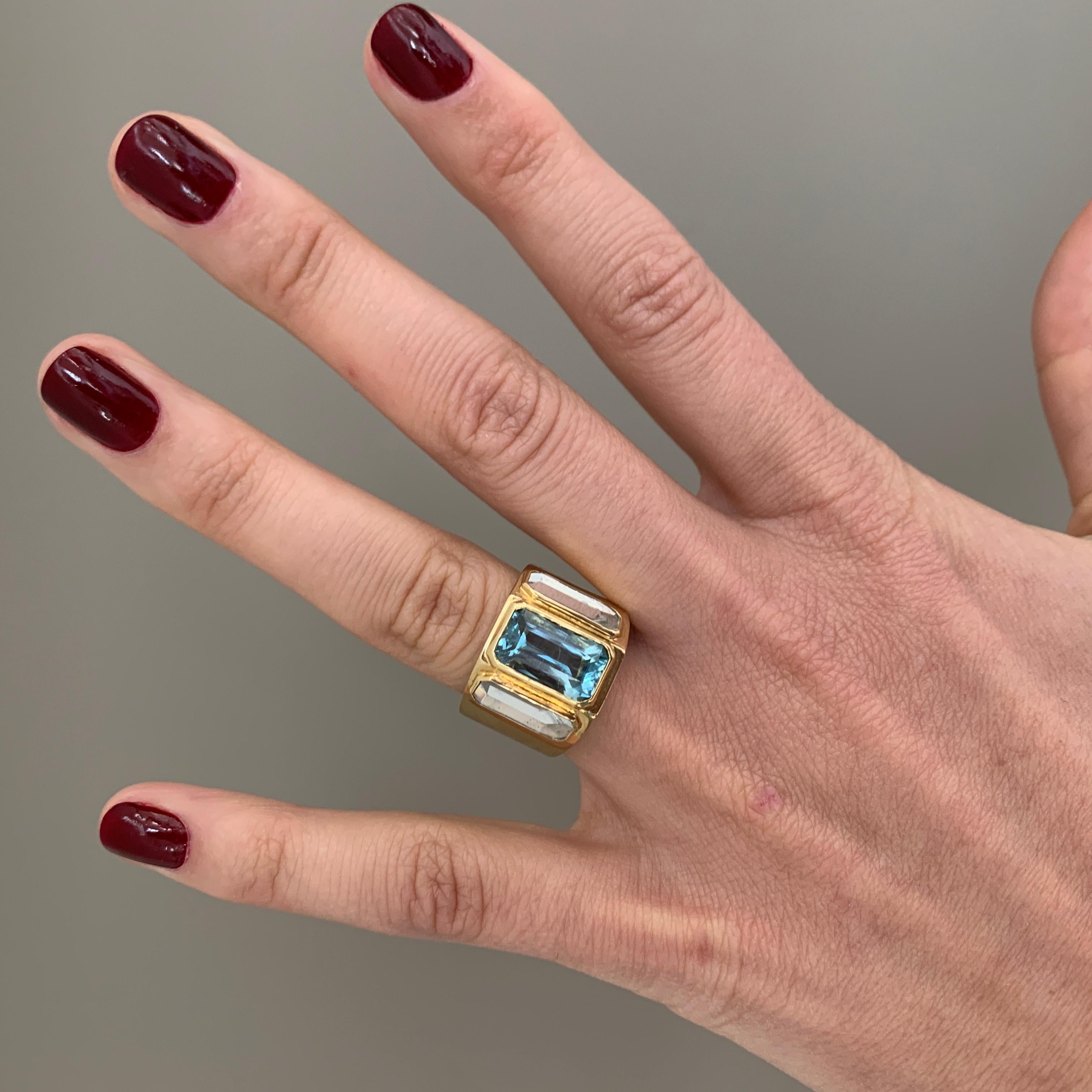 18ct Yellow Gold and Aquamarine Cocktail Ring For Sale 5